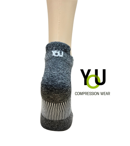 YoU Compression® Grey Marl &amp; White with Tab • Ankle Socks 20-30 mmHg