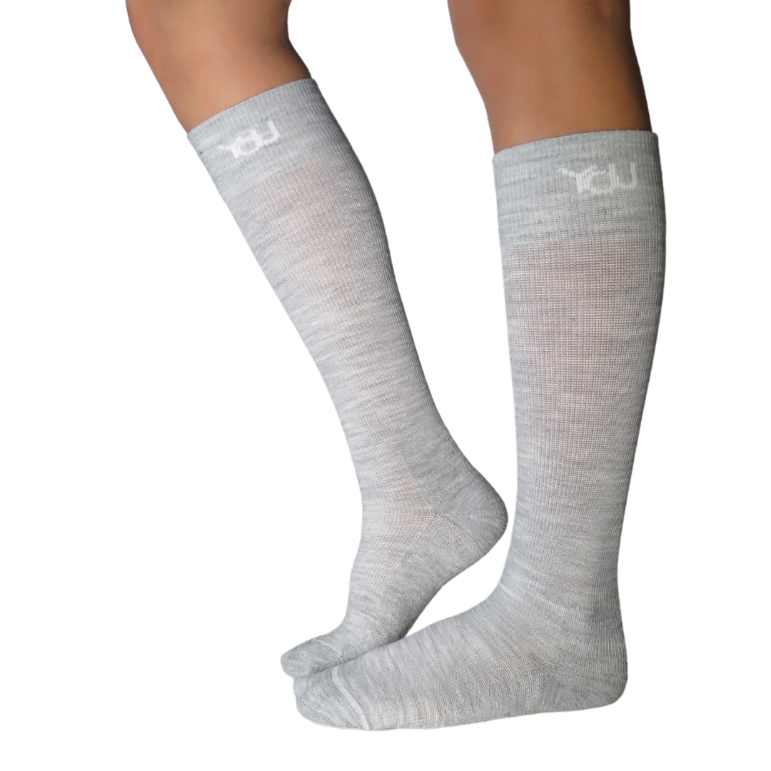 YoU® Light Grey Merino Wool CUSHION Knee High • Travel &amp; Sport 15-20 mmHg Compression