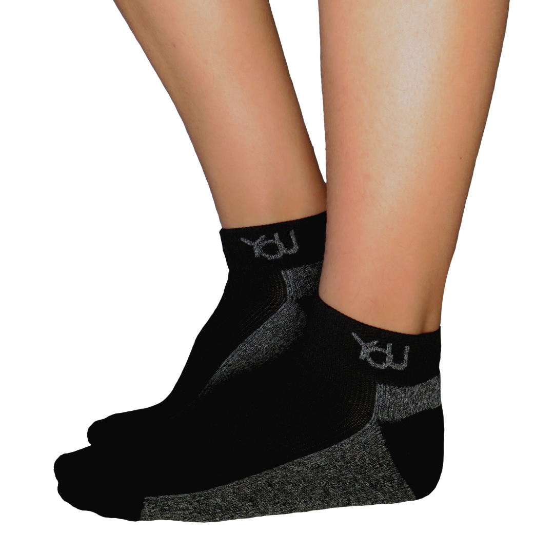 YoU Compression® Black &amp; Grey Marl CUSHION Ankle Socks 20-30 mmHg