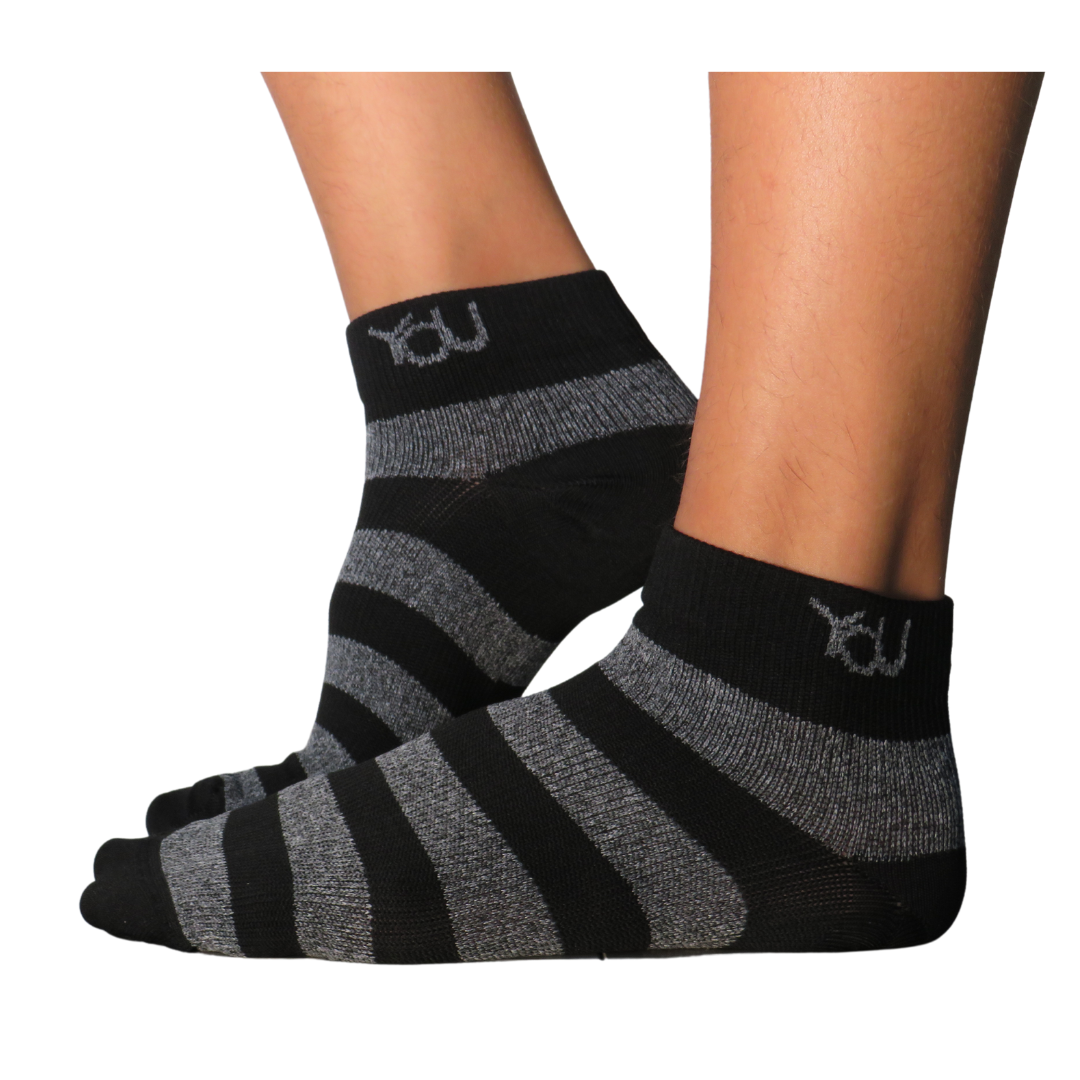 YoU Compression® Black &amp; Grey Marl Stripe • Ankle Socks 20-30 mmHg